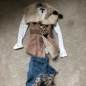 ARMANI EXCHANGE FAUX FUR & SUEDE VEST
